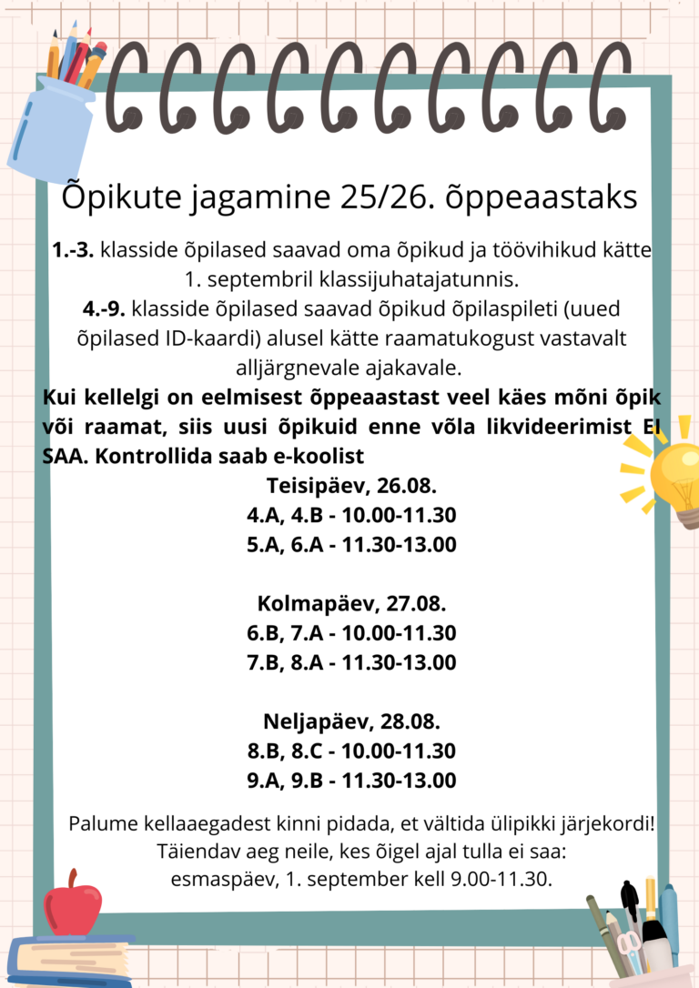 Õpikute jagamine 25/26. õppeaastaks
